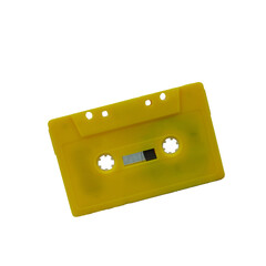 Yellow Cassette tape isolated, retro technology on a transparent background