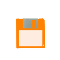 Old orange diskette on a transparent background