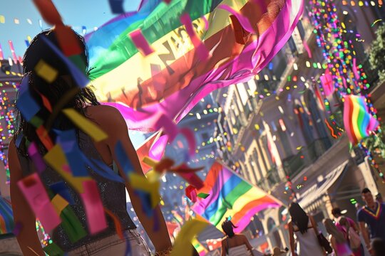 LGBTQ Pride ash gray. Rainbow piggy pink colorful gendered pronouns diversity Flag. Gradient motley colored chestnut LGBT rights parade festival allyship diverse gender illustration