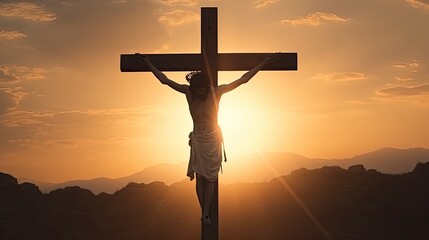 silhouette of Jesus on the cross, ultrarealistic, cinematic generative ai