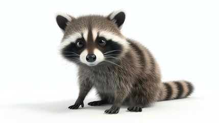 This is a 3D rendering of a raccoon. It is a small, furry mammal with a long tail and a distinctive black mask around its eyes.