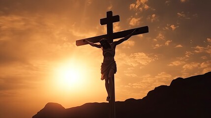 silhouette of Jesus on the cross, ultrarealistic, cinematic generative ai - obrazy, fototapety, plakaty