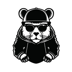cartoon rapper bear stylish wearing  hoodie  vector illustration isolated transparent background logo, cut out or cutout t-shirt print design