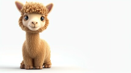 Cute and fluffy llama or alpaca. Isolated on white background. 3D rendering.