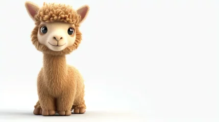Poster Cute and fluffy llama or alpaca. Isolated on white background. 3D rendering. © Nijat
