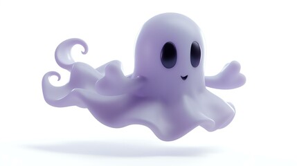 Cute and friendly purple ghost. 3D rendering.