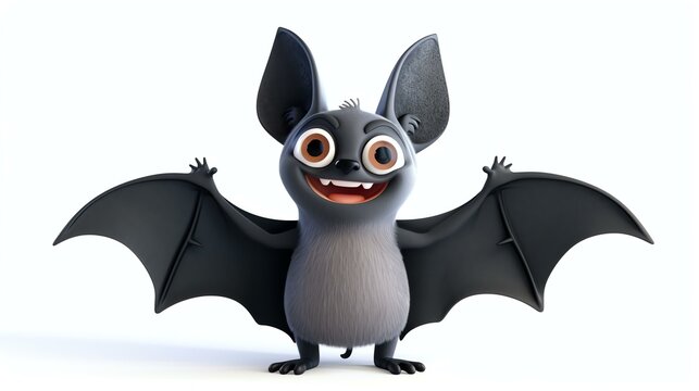 A cute and friendly cartoon bat with big eyes and a happy expression.
