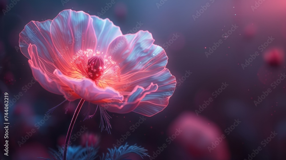 Poster a close up of a pink flower on a black background with a blurry image of a pink flower in the middle