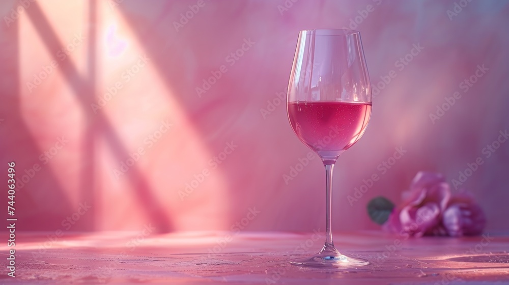 Aufkleber a glass of wine sitting on top of a table next to a vase with a flower in it and a vase with a flowe