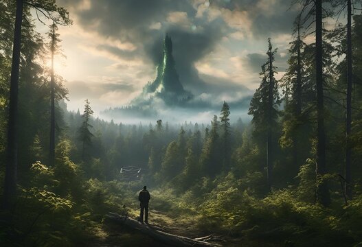 an alien alien creature with a fogy sky over it in the distance