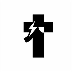 Abstract cross logo design with lightning symbol.