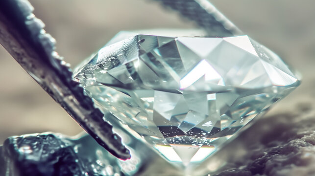 large cut diamond held by tweezers