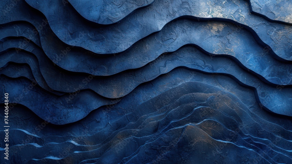 Poster a close up of a blue wall with wavy lines on the top and bottom of the wall and bottom of the wall i