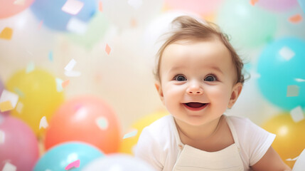 Obraz na płótnie Canvas girl with balloons happy birthday party holiday wallpaper smile