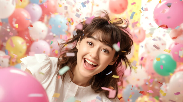 girl with balloons happy birthday party woman holiday   wallpaper