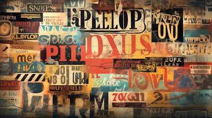 Foto op Plexiglas retro typography design with a distressed text wallpaper © Volodymyr