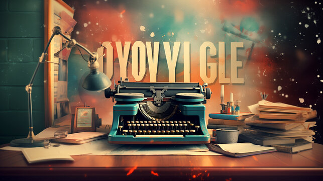 vintage typewriter with notes retro typography design with a distressed text wallpaper - Powered by Adobe