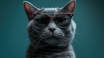  a close up of a cat wearing a pair of glasses with a cat's face partially obscured by a pair of glasses with a cat's eyes partially closed.