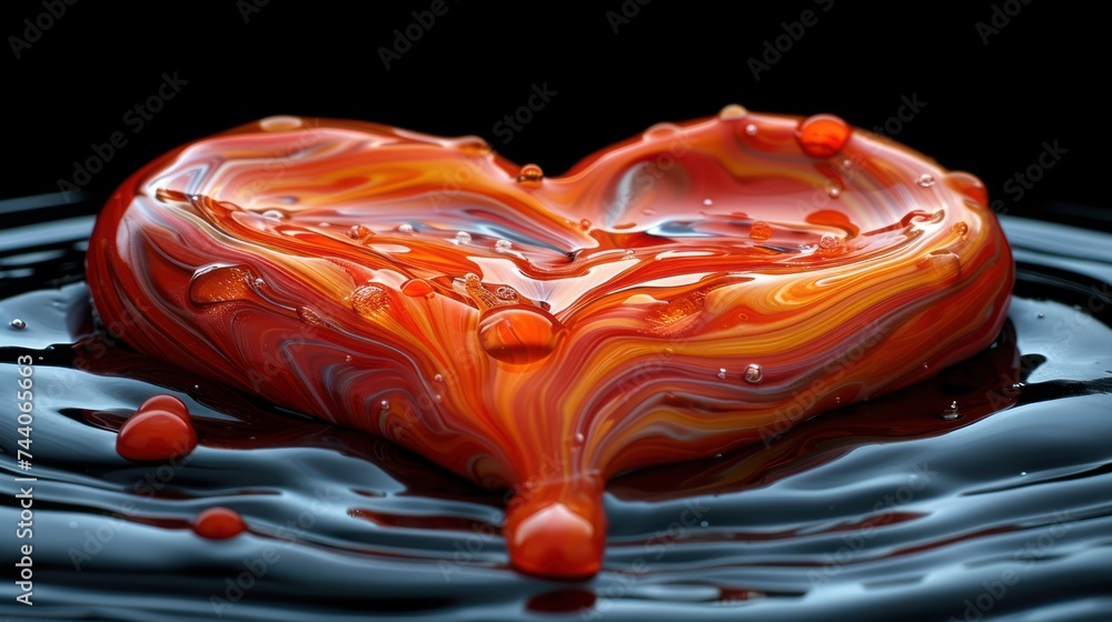 Aufkleber a heart shaped object floating on top of a body of water with drops of water around it and on top of