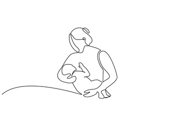 woman mother baby breast milk feed health one line art design
