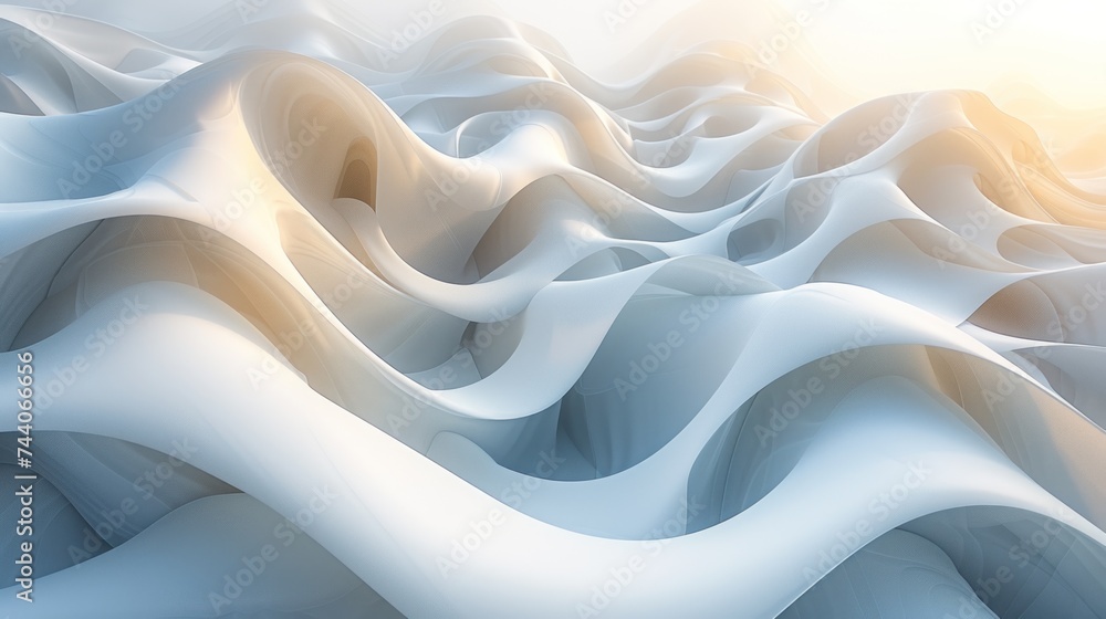 Poster a computer generated image of a mountain with snow on it's sides and the sun shining through the top