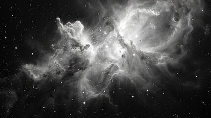  a black and white photo of a star forming a cloud of gas and dust in the center of the image is a star cluster in the center of the image.
