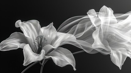  a black and white photo of a flower with a blurry image of a flower in the middle of the image, with a black background of a black background.