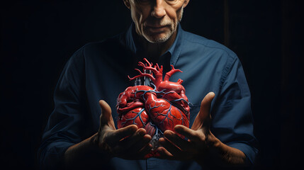 a man holds a large heart inside his hands