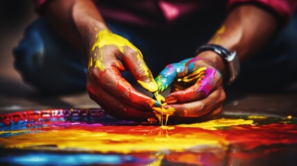 Artists hand creating dynamic brushstrokes on canvas, capturing movement and creative energy - obrazy, fototapety, plakaty