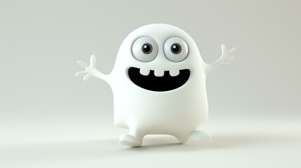 This is a 3D rendering of a cute and friendly white blob character.