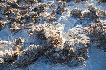 Salt crystal formations at Devil's Golf Course in Death Valley National Park, Death Valley,...
