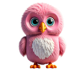 Cute pink furry owl realistic illustration on isolated background, png. Generative ai
