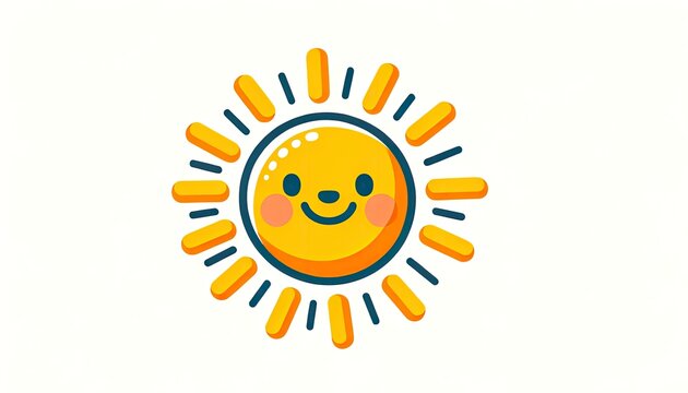 Clipart of a cheerful sun with a smiling face and radiating sunrays. The sun's colors transition from bright yellow to warm orange, making it perfect for various themed projects. AI Generated