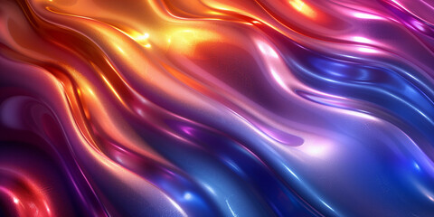 Naklejka premium colorful liquid chrome waves abstract background, glossy finish wallpaper