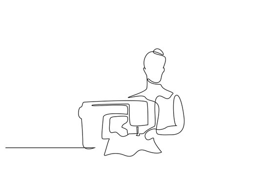 recommend clip art: woman working sewing machine one line art design