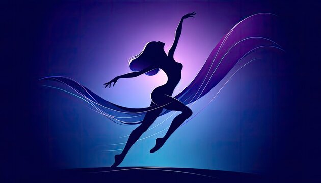 A silhouette of a dancer captured in a graceful pose against a gradient background. AI Generated