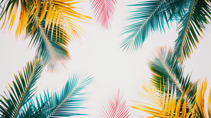 Fototapeta na wymiar Vibrant Tropical Palm Leaves in a Symmetrical Pattern