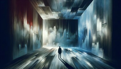 A portrayal of a person standing alone in a vast, empty room, emphasizing feelings of isolation and hopelessness. AI Generative - obrazy, fototapety, plakaty