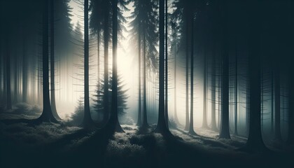 A foggy forest at dawn, with an eerie atmosphere that evokes feelings of mystery and introspection. AI Generated