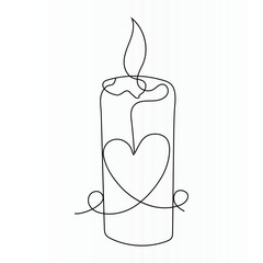 Continuous single line art drawing of candle light design and one line outline vector art illustration	