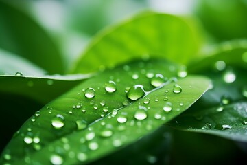 closeup water drop on fresh green leaf background,fresh and relax concept
