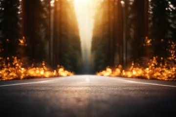 Selbstklebende Fototapeten beautiful long road and pine on blurred background © kenkuza