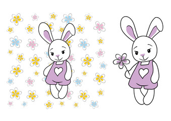 Cute cartoonish rabbit with flower