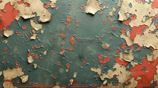  a close up of a green and red wall with paint chipping off of it and peeling off of the paint and the paint chipping off of the wall.