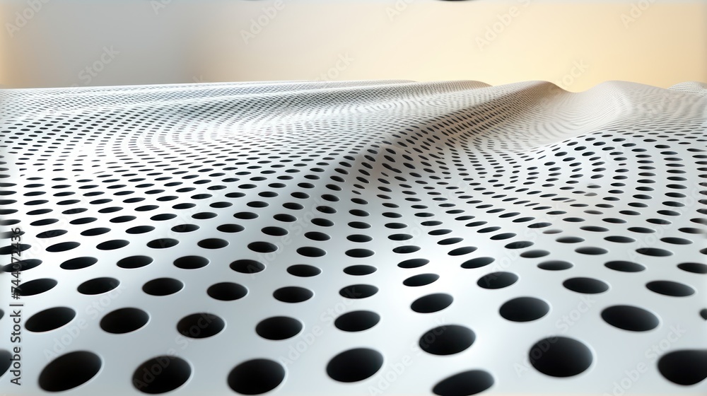 Poster a close up view of a white surface with black dots and a blurry image of a sheet of paper with black