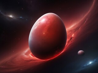 Red egg against the background of the Universe.