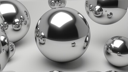  a group of shiny silver balls floating in the air with reflections on the surface of the spheres and the surface of the spheres of the balls in the air.