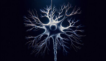A detailed view of a neuron magnified under a microscope, emphasizing its intricate structure. AI Generative