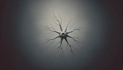 A neuron in muted tones, emphasizing its withered appearance and fragile dendrites. AI Generative