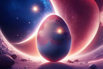 Abstract illustration with egg in space.